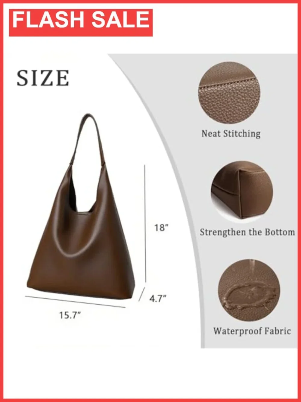 Vegan PU Leather Slouchy Hobo Shoulder Bag Tote for Work Travel